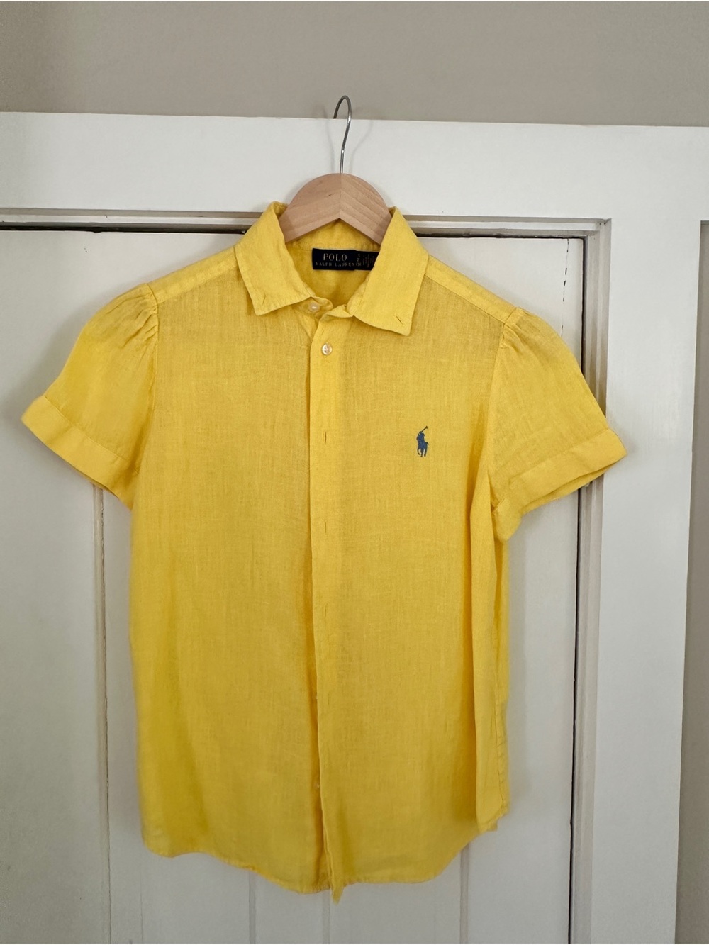 Ralph Lauren Yellow Short-Sleeve Linen Button-Down Shirt